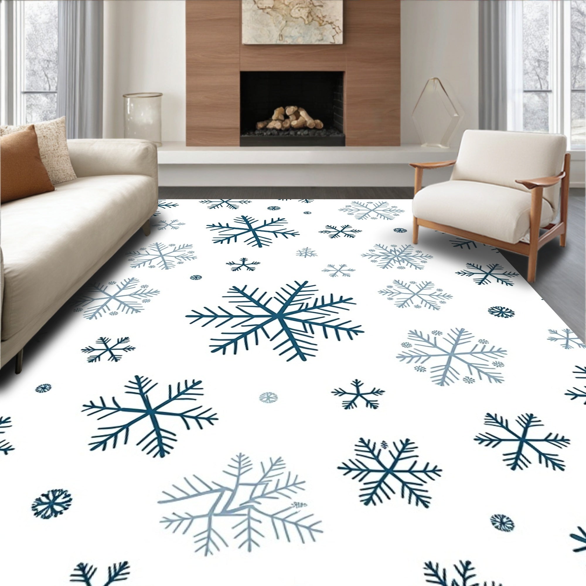 Winter Teal Snowflakes Blanket Rug