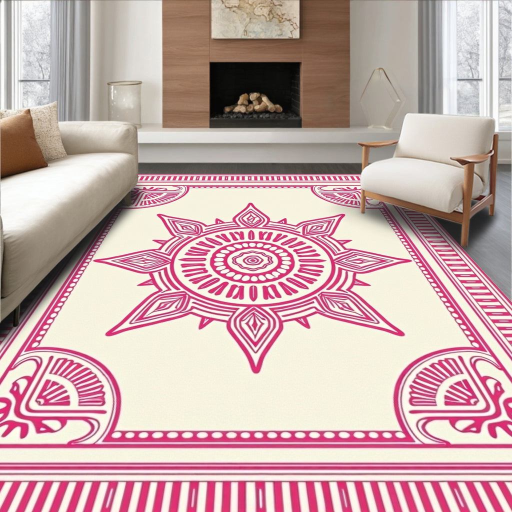 Radiant Sunburst Geometric Border Rug