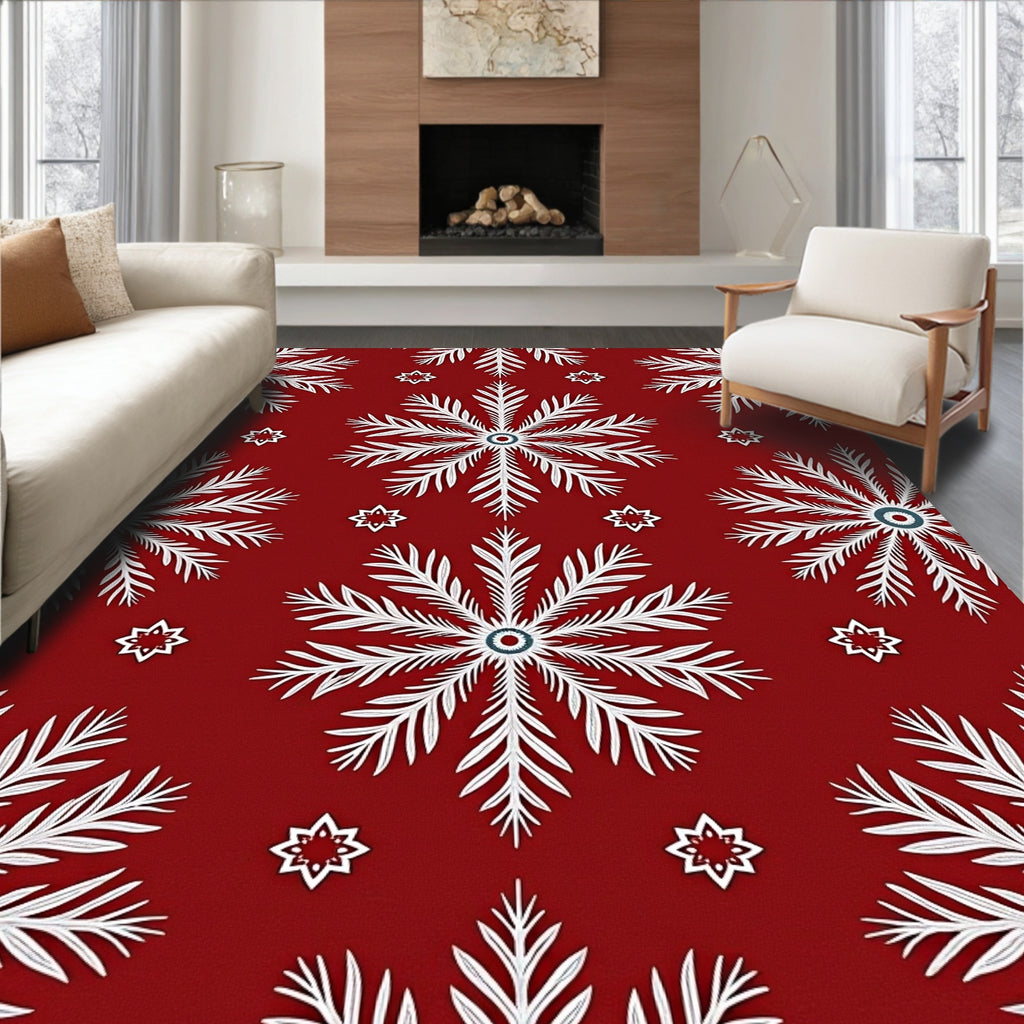 White Snowflake Festive Pattern Rug