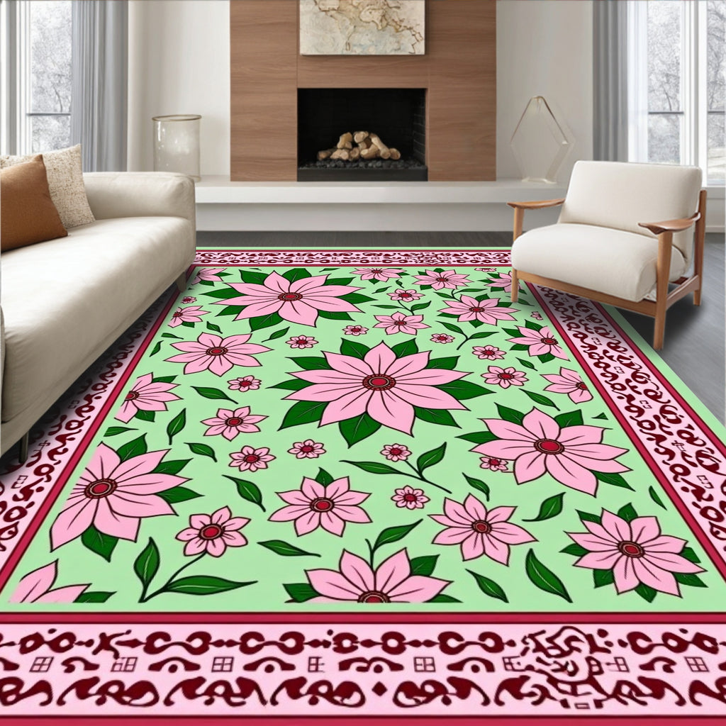 Floral Patterned Deco Border Rug
