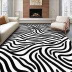 Bold Black White Wavy Stripe Rug
