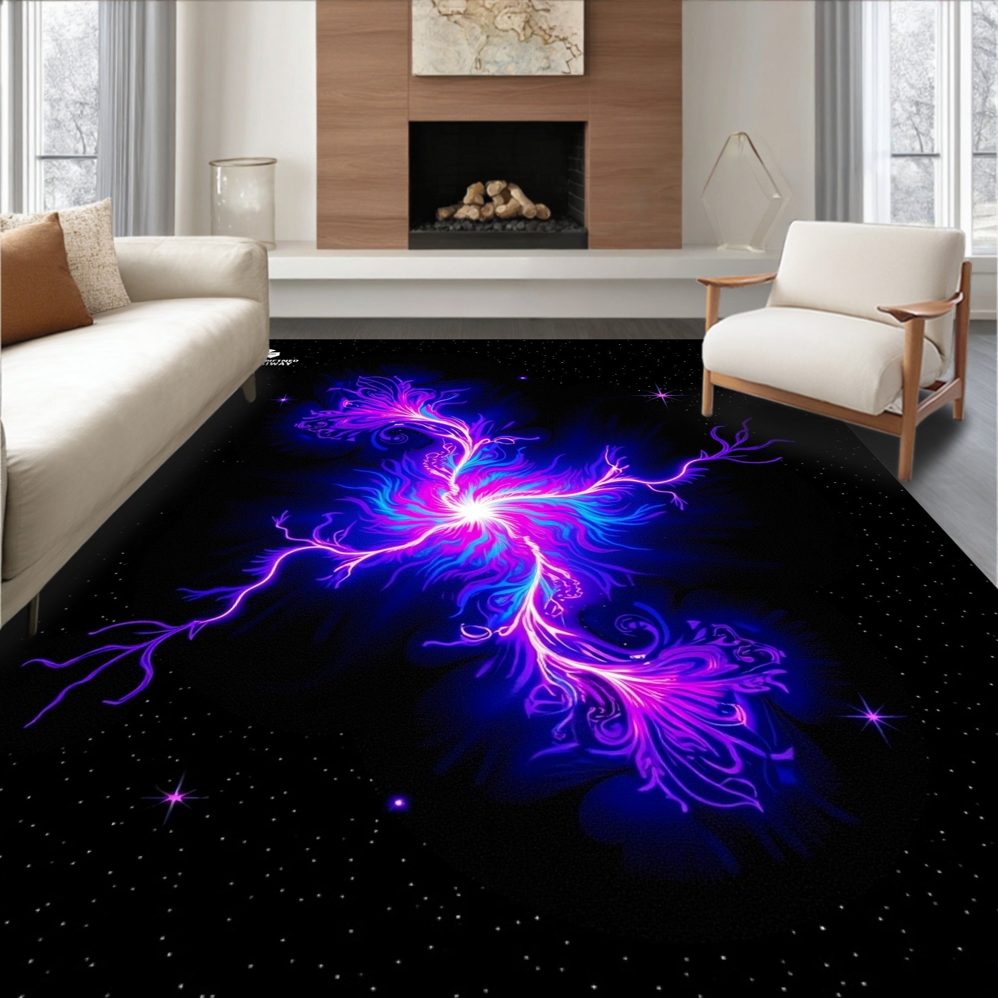 Cosmic Neon Floral Swirl Rug