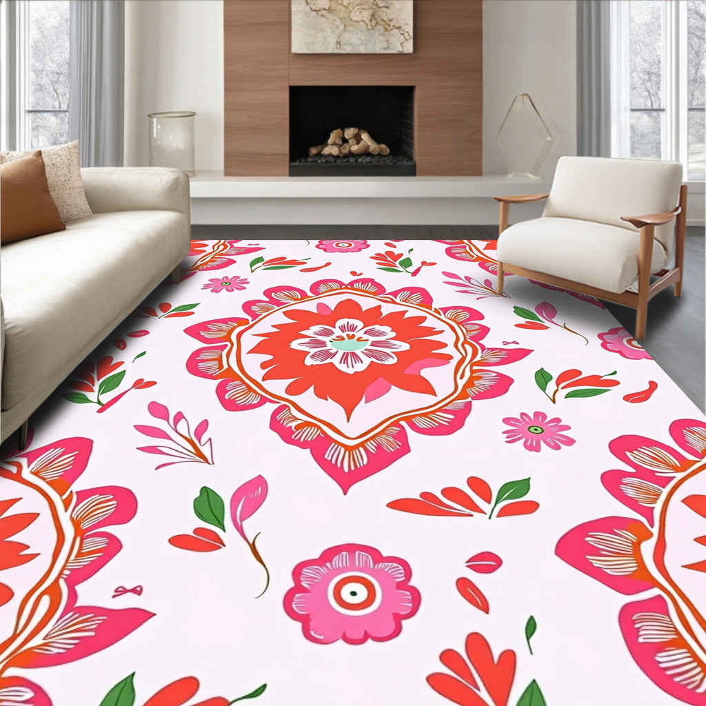 Vibrant Floral Mandala Pattern Rug