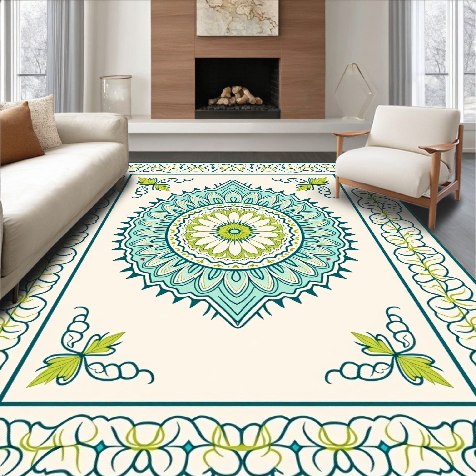 Mandala Inspired Floral Pattern Rug