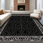 Ornate Scrollwork Black White Rug