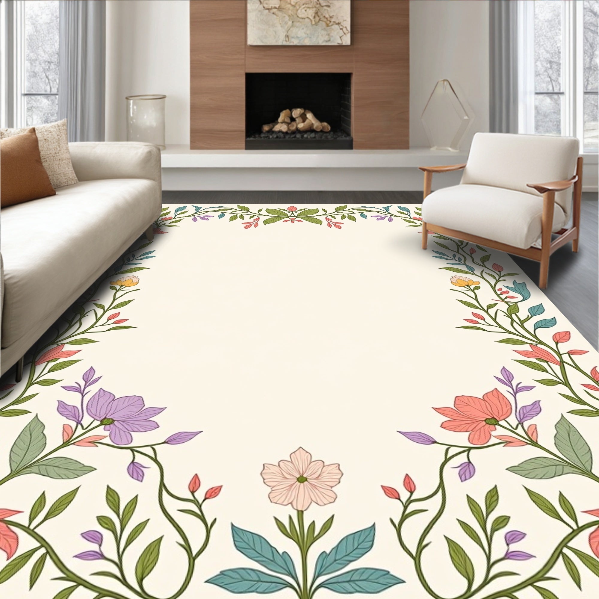 Vining Floral Nature Patterned Rug