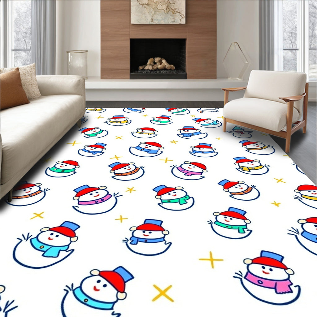 Playful Snowman Friends Colorful Scarf Scatter Rug