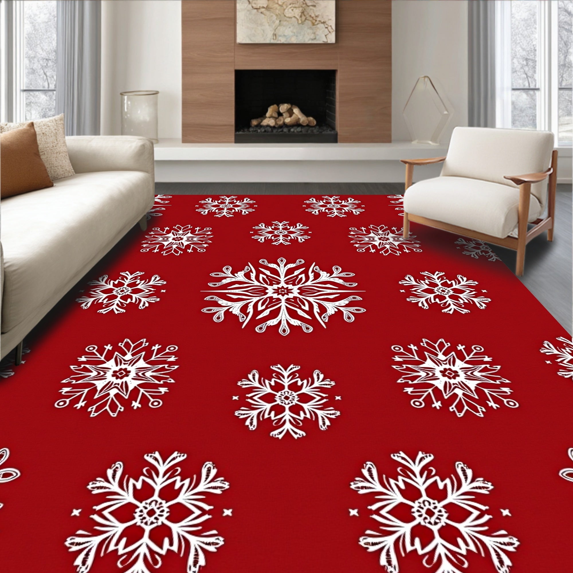 White Snowflake Pattern Design Rug