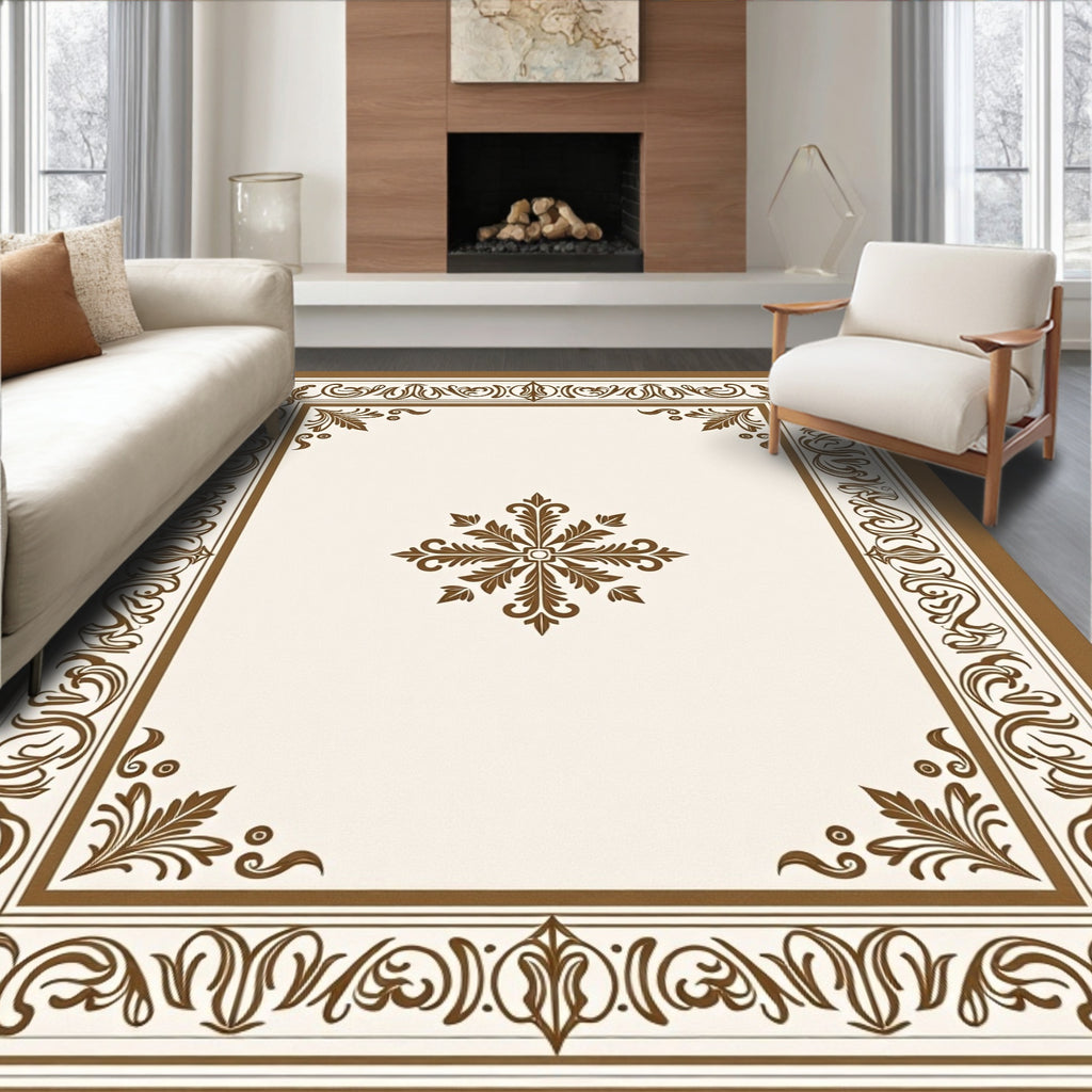 Ornate Scrollwork Floral Border Design Rug