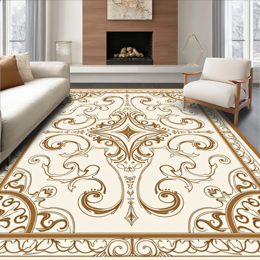 Elegant Brown Swirl Damask Design Rug
