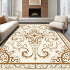 Elegant Brown Swirl Damask Design Rug