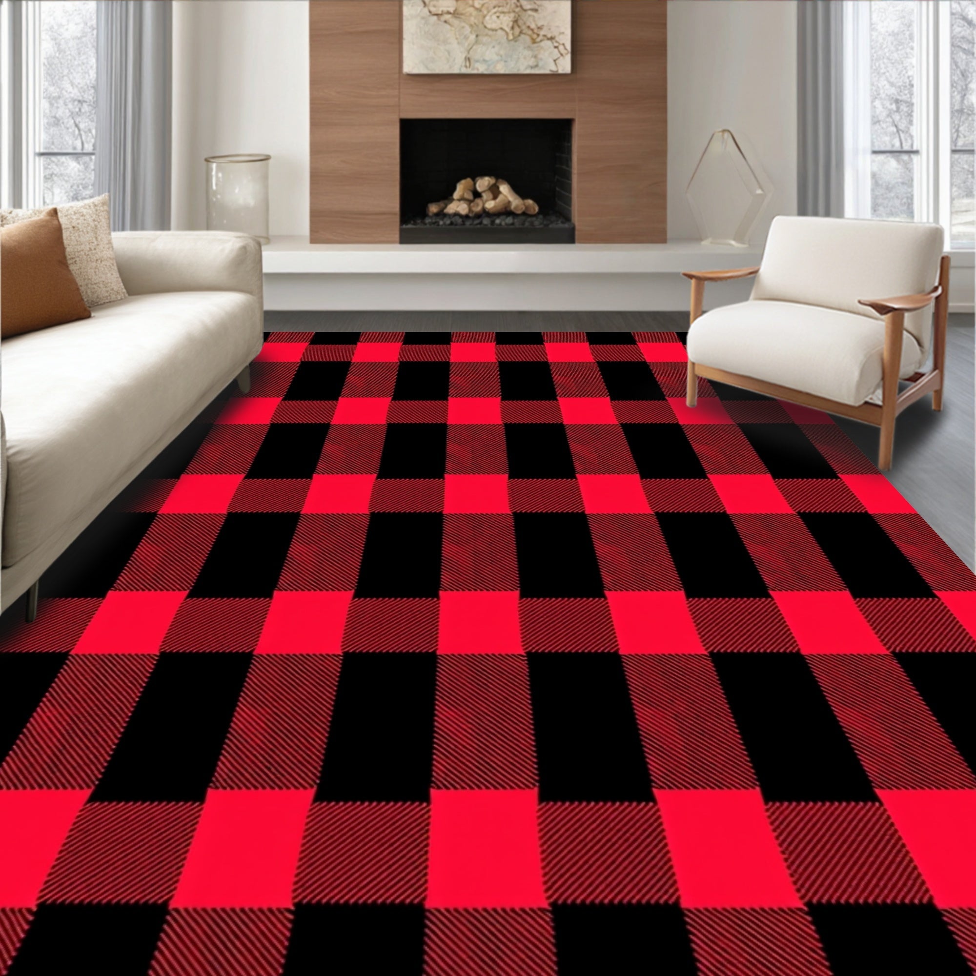 Classic Red Black Buffalo Check Rug