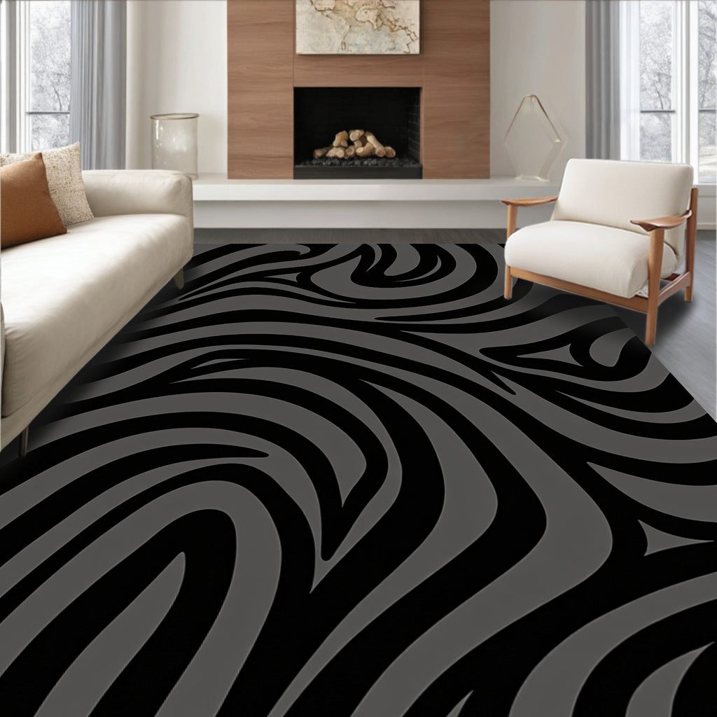 Bold Black Gray Animal Print Rug