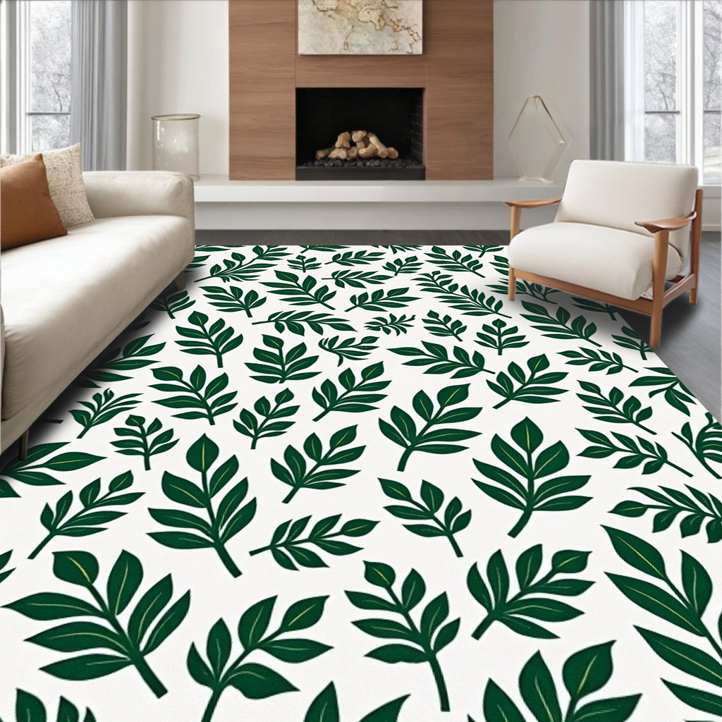 Green Leafy Botanical Pattern Rug