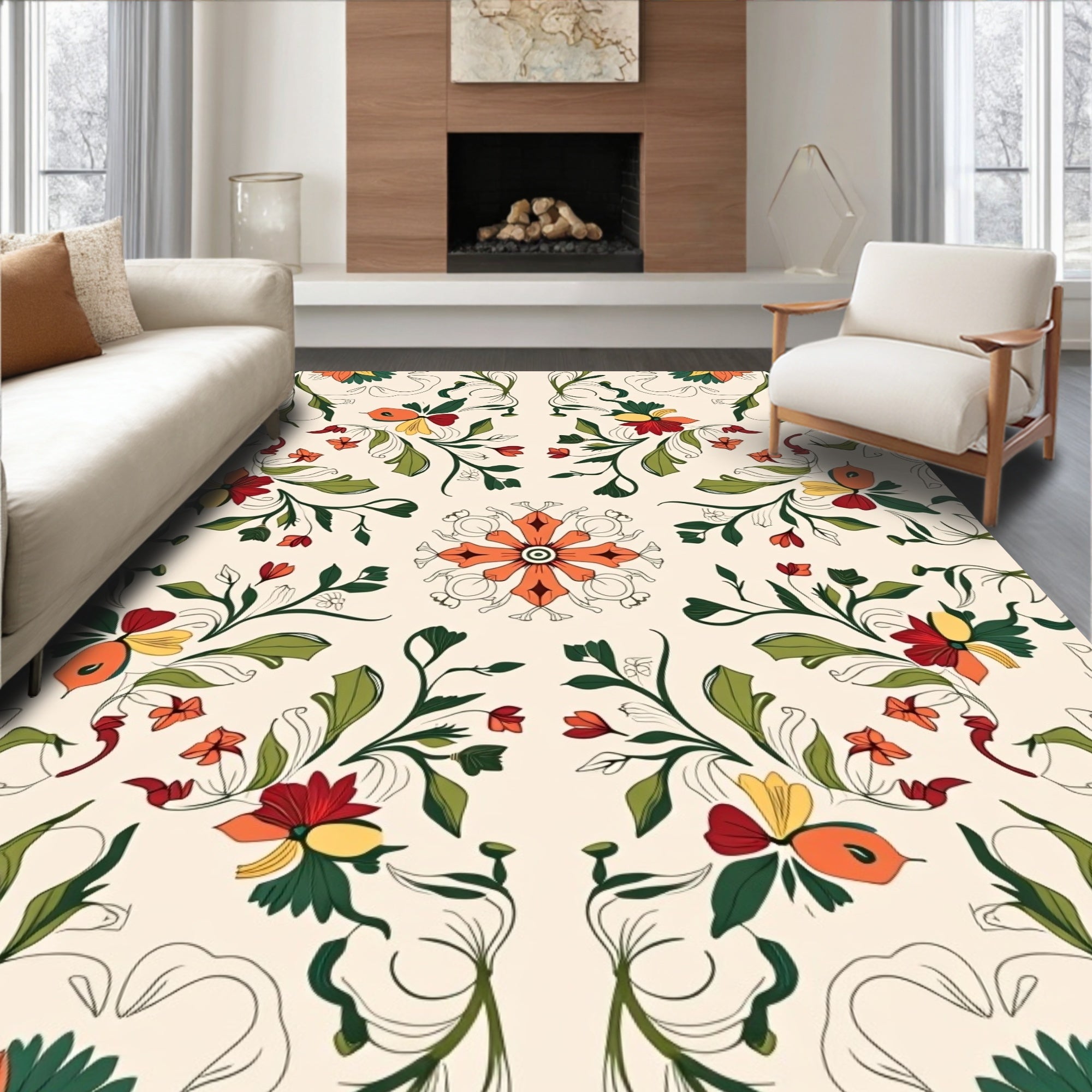 Floral Vine Mandala Pattern Rug