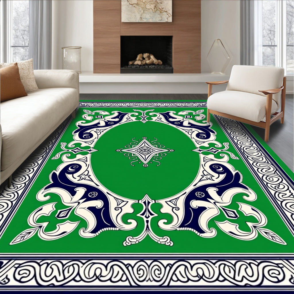 Green Ivory Navy Elaborate Emblem Rug