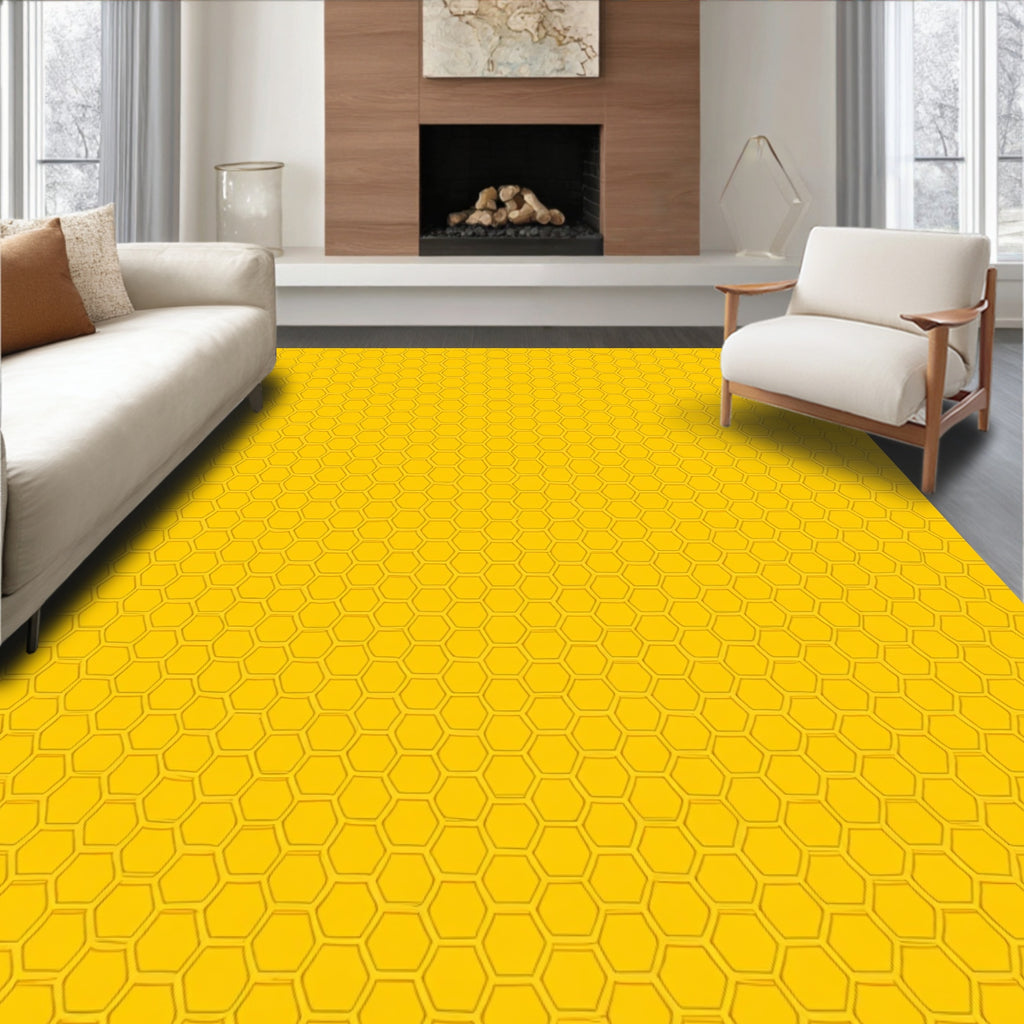 Golden Geometric Honeycomb Pattern Rug