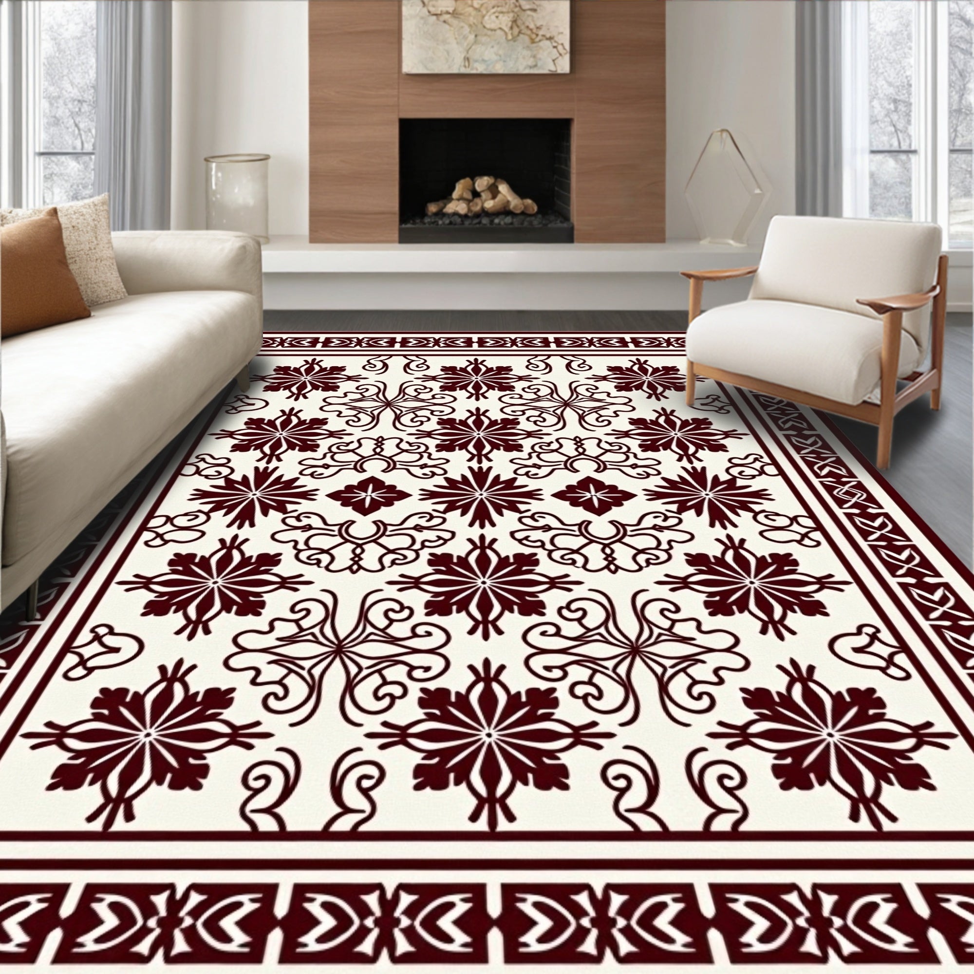 Classic Floral Motif Geometric Design Rug