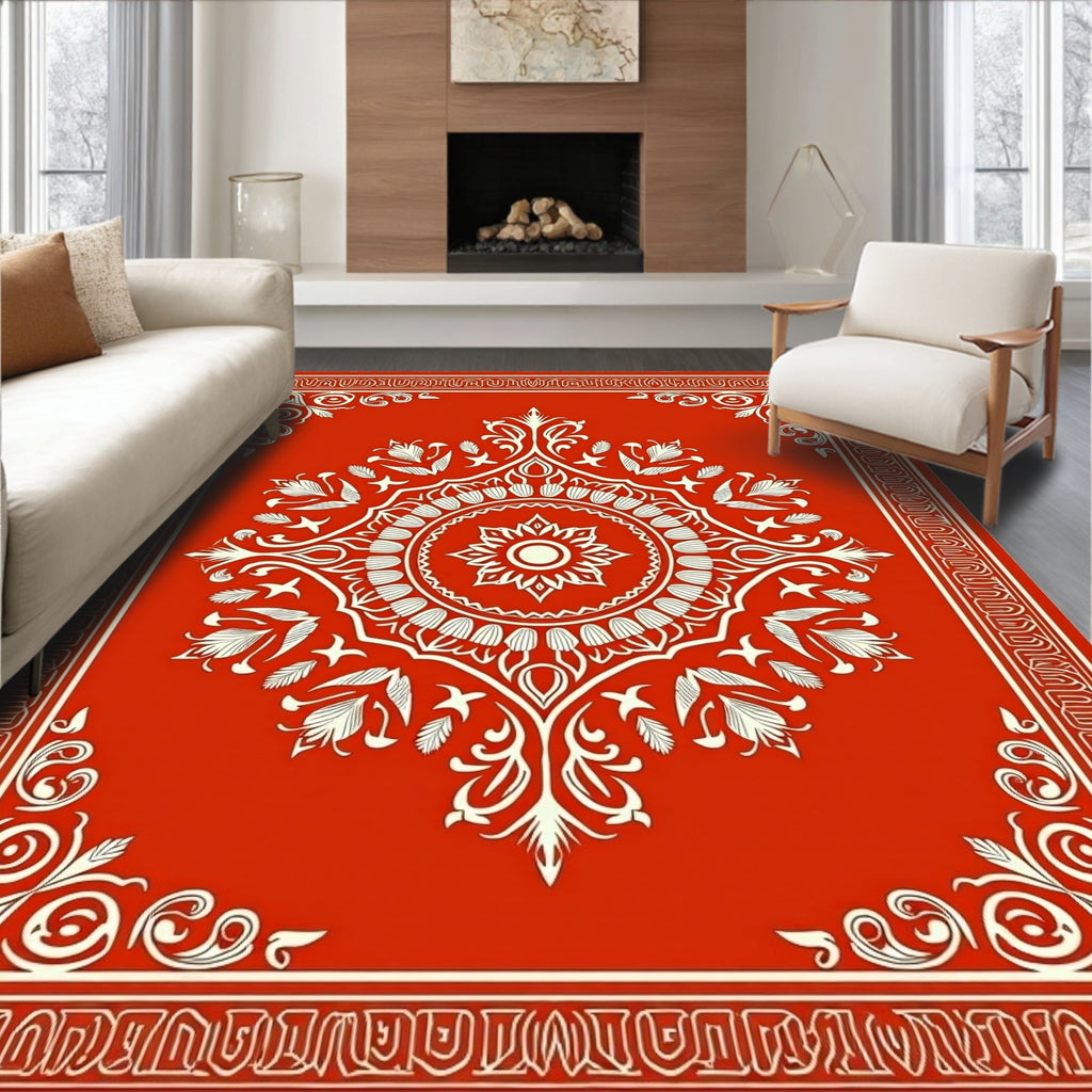 Intricate Floral Mandala Red Pattern Rug
