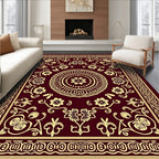 Ornate Floral Medallion Burgundy Design Rug