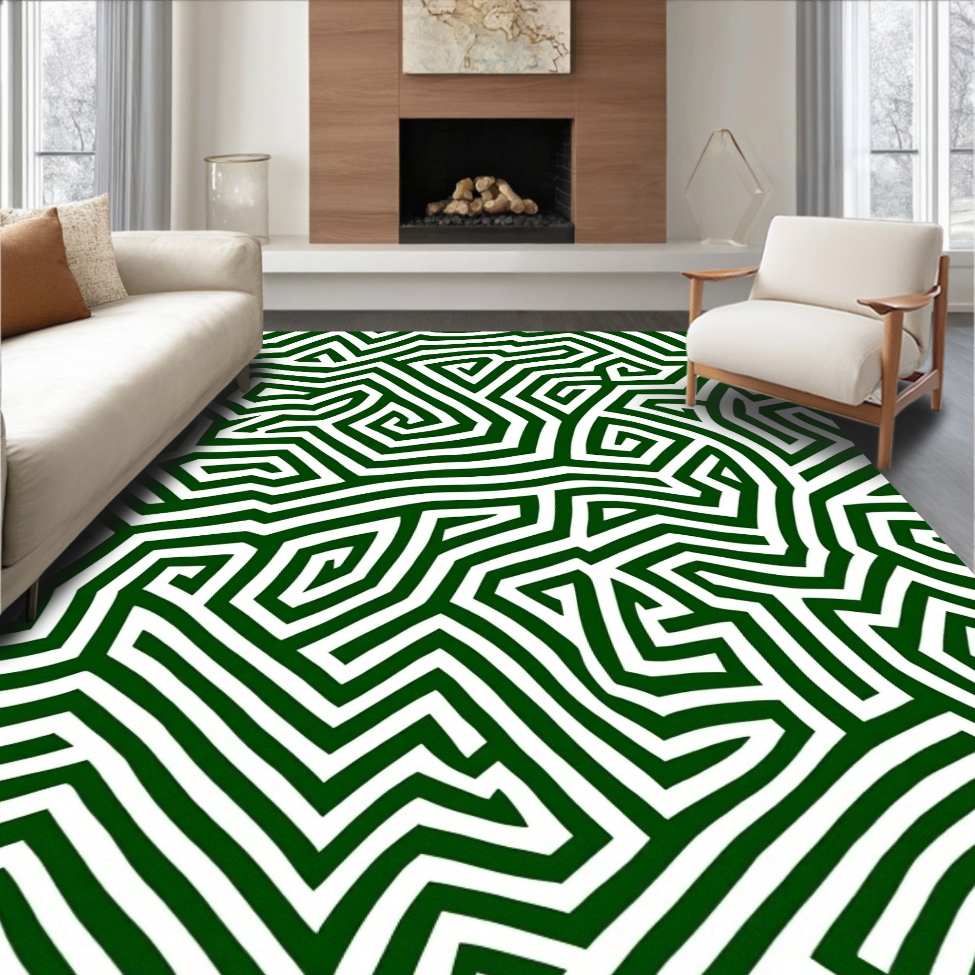 Green Maze Pattern Rug