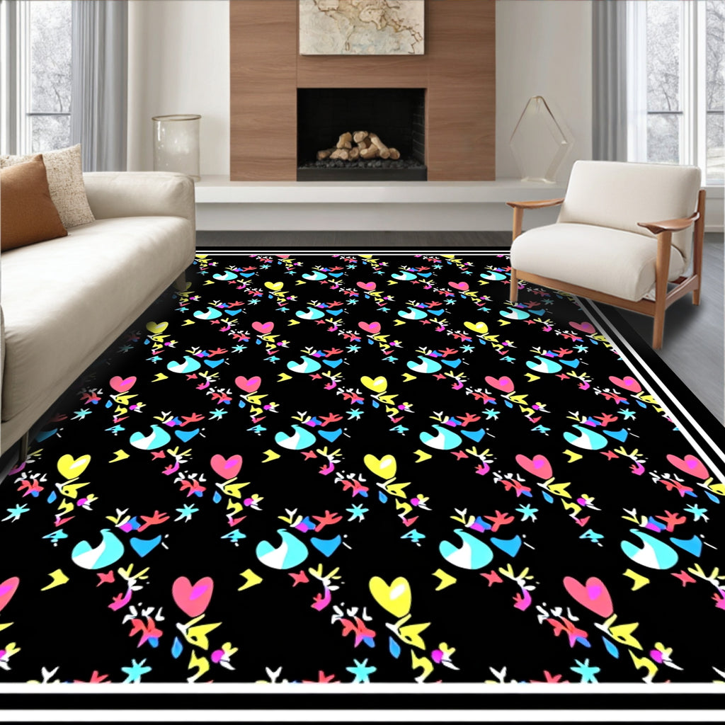 Abstract Heart And Floral Pattern Rug