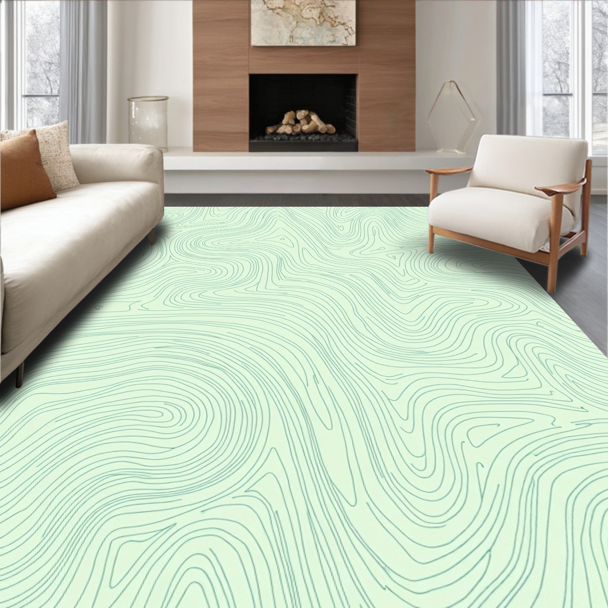 Calm Mint Contour Line Abstract Rug