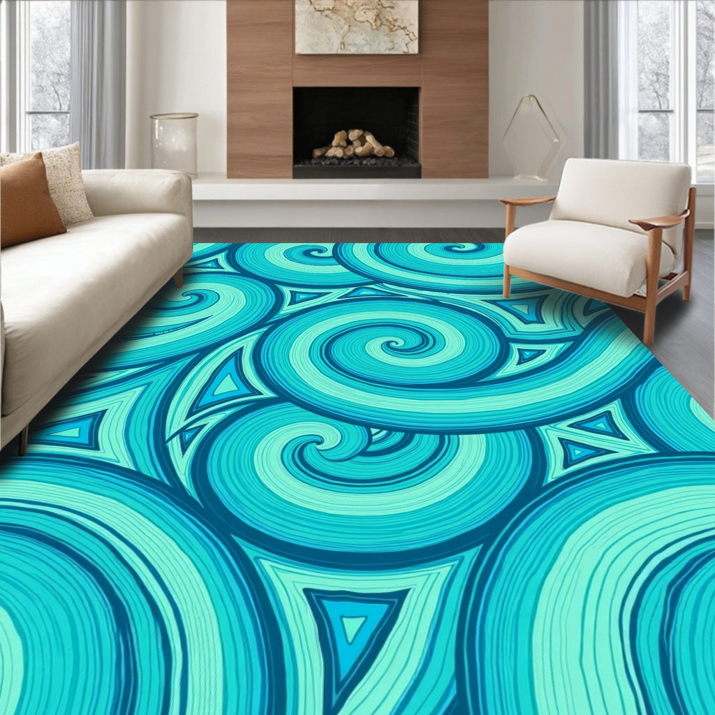 Oceanic Swirls And Triangles Pattern Rug