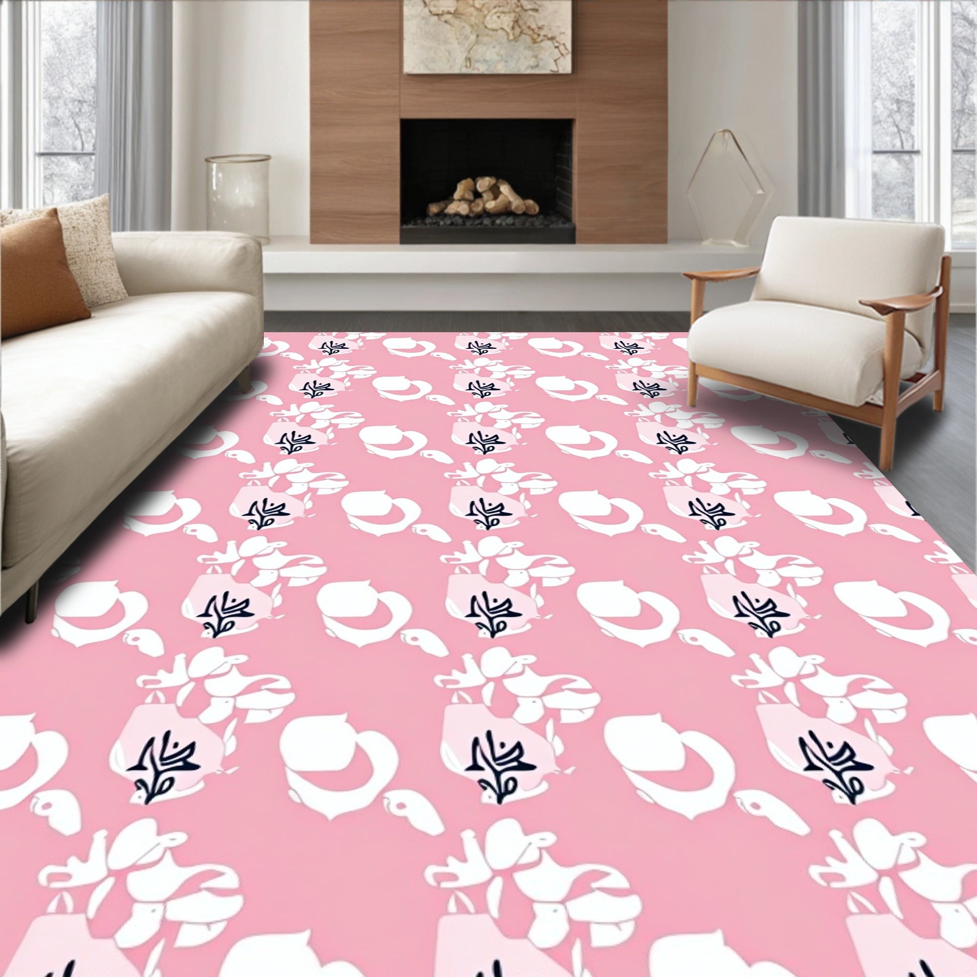 Abstract Floral Pattern With Pink Tones Rug