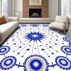 Bright Blue Starburst Floral Pattern Rug