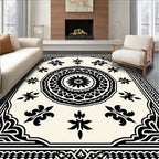 Black and Cream Ornamental Medallion Rug