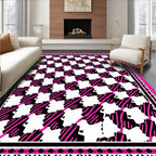 Bold Black Pink Houndstooth Pattern Rug