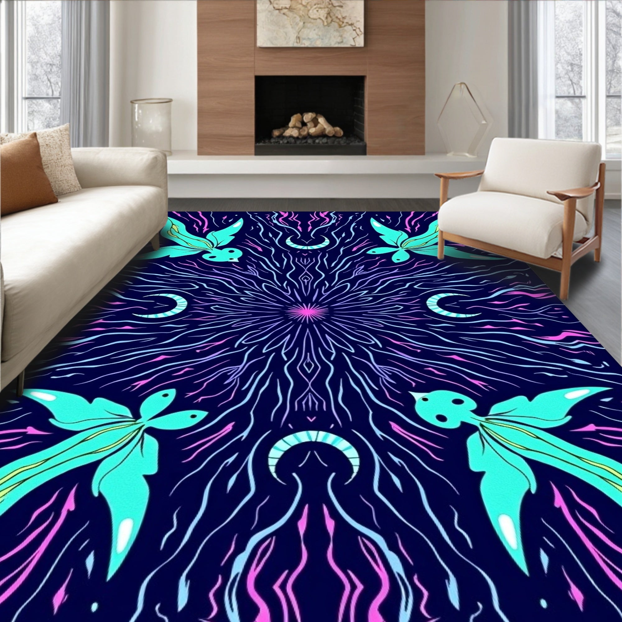 Cosmic Teal And Pink Celestial Pattern Rug