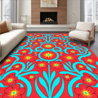 Bold Red Floral Pattern Rug
