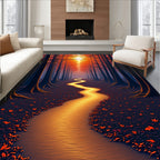 Golden Forest Path Abstract Design Rug