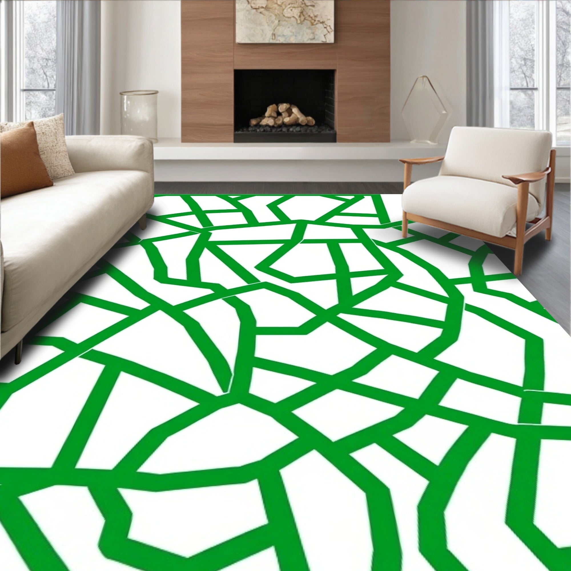 Green Abstract Geometric Lines Rug