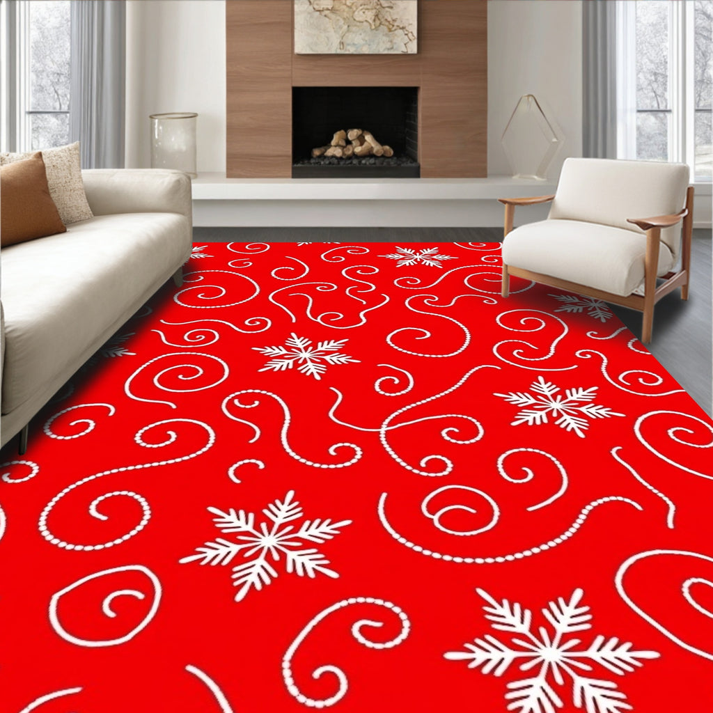 Red Snowflake Swirl Pattern Rug