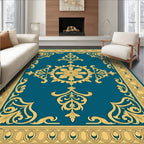 Ornate Golden Teal Scrollwork Rug