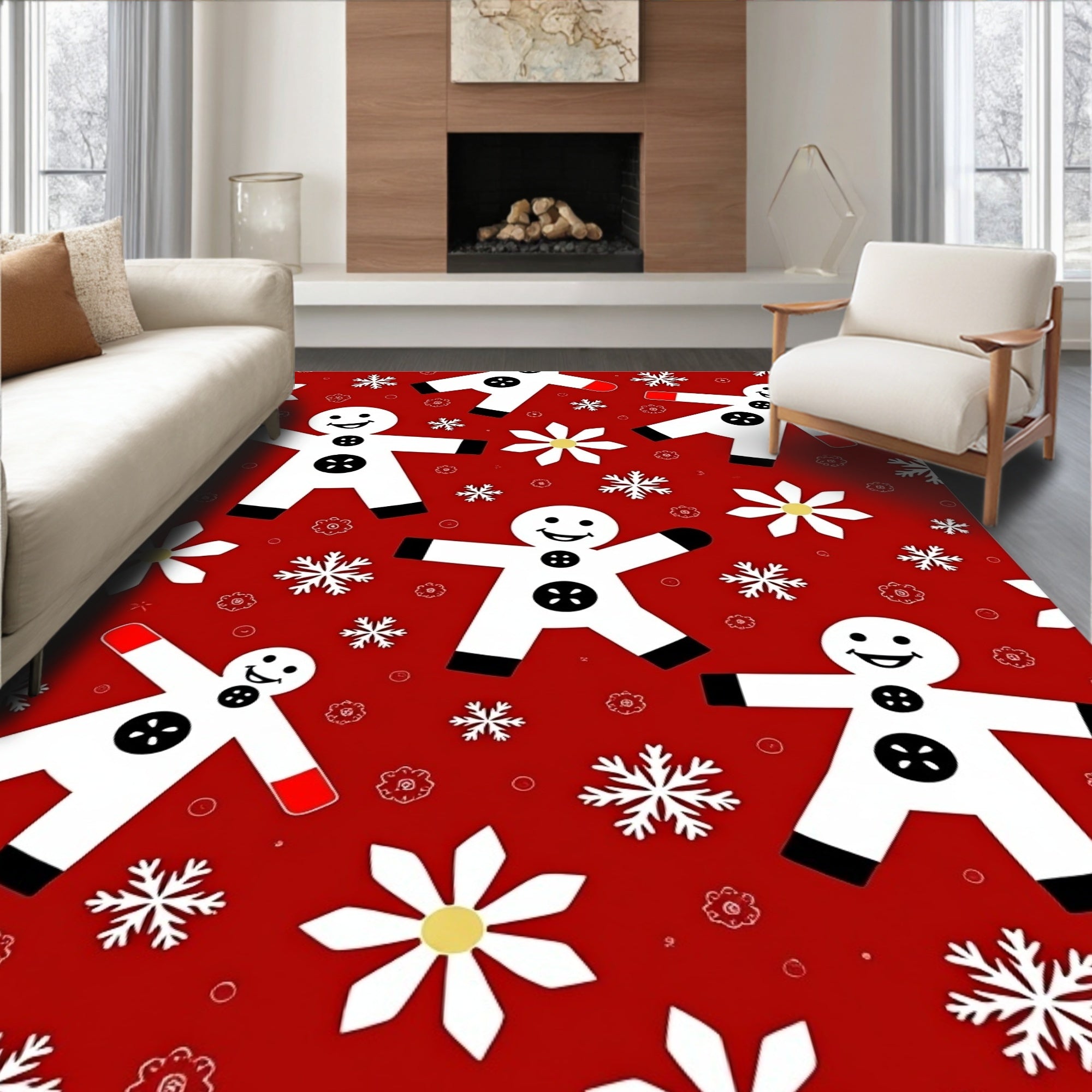 Gingerbread People Snowflakes Pattern Rug
