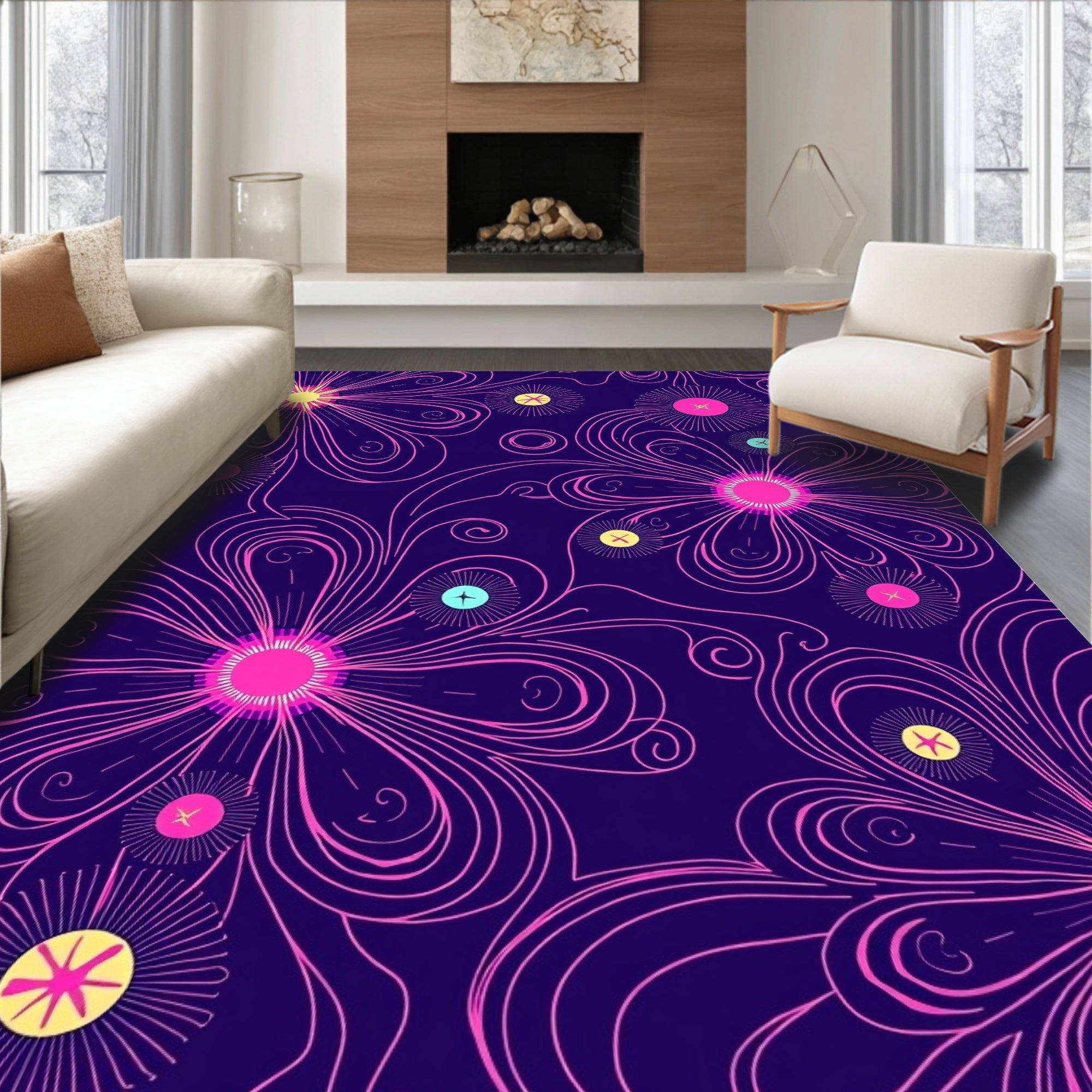 Vibrant Floral Swirls Pattern Design Rug