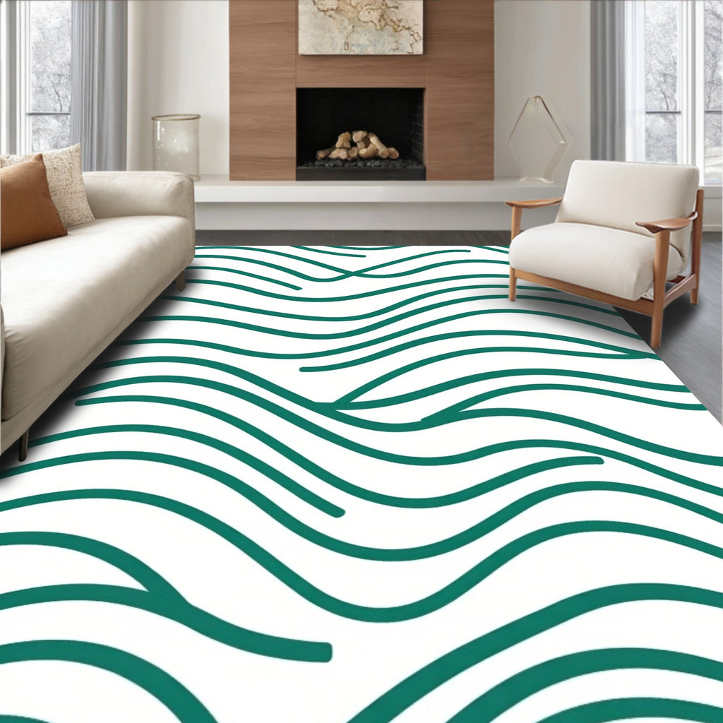 Modern Teal Wavy Lines Rug