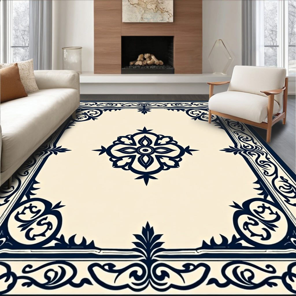 Ornate Floral Center Medieval Border Rug