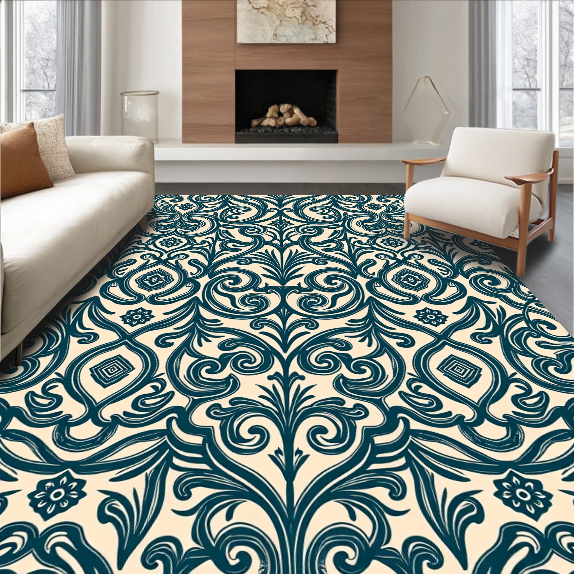 Traditional Scroll Pattern Accent Rug