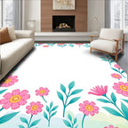 Whimsical Pink Floral Branch Border Rug