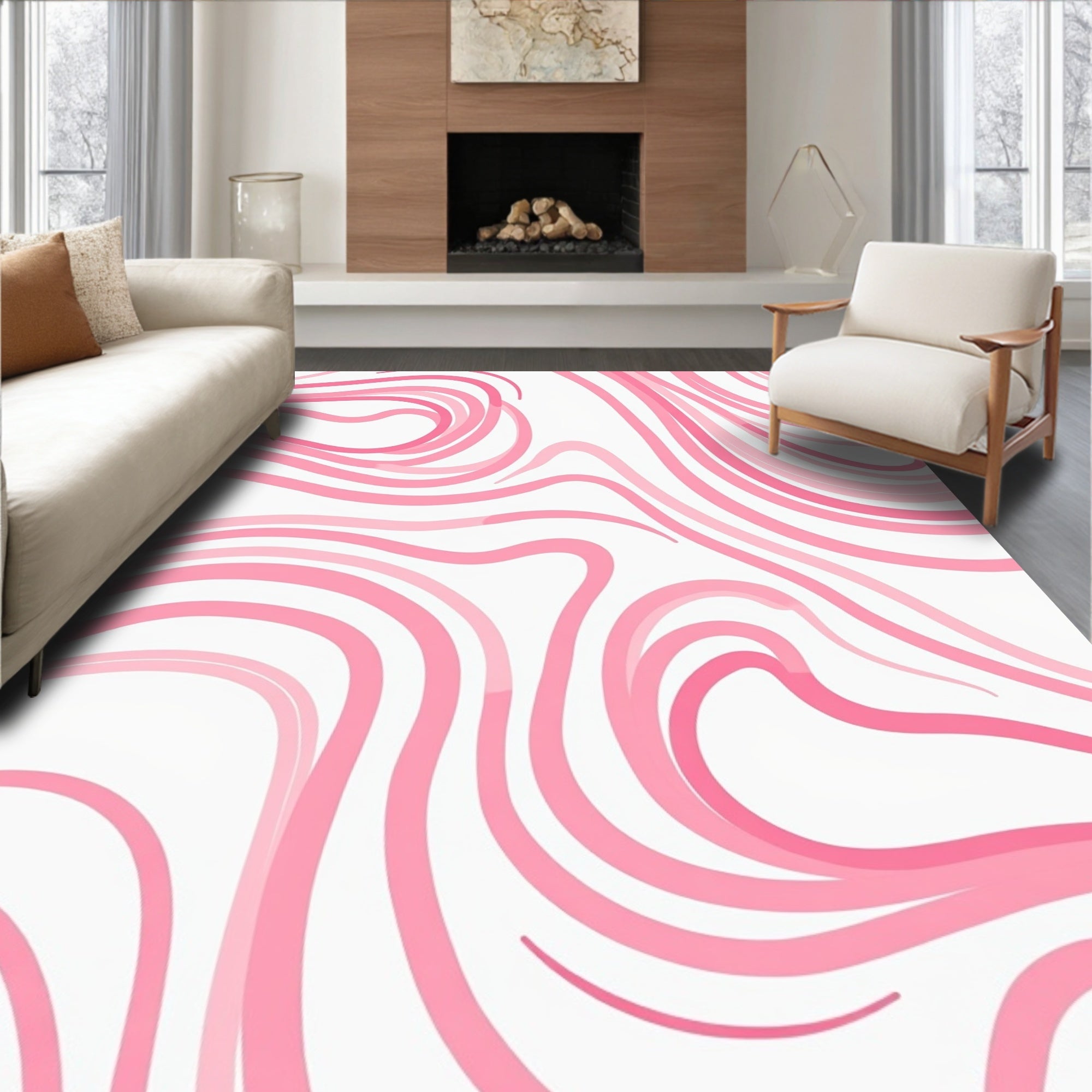 Pink Swirl Flow Pattern Rug
