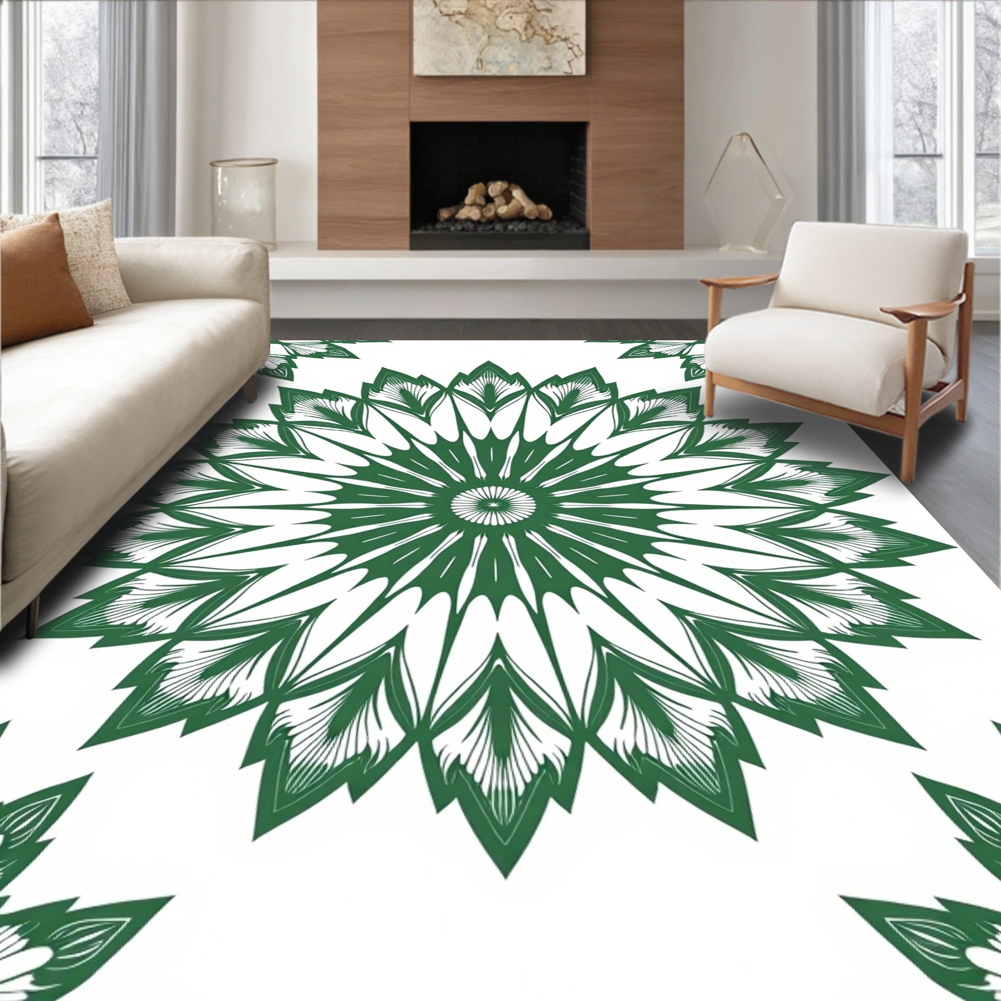 Intricate Radial Leaf Pattern Design Rug