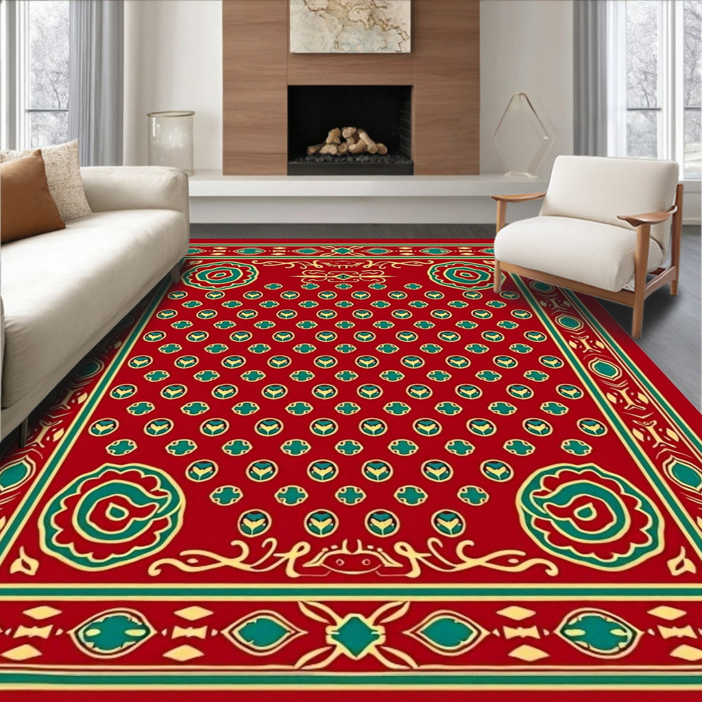 Red Geometric Floral Medallion Design Rug