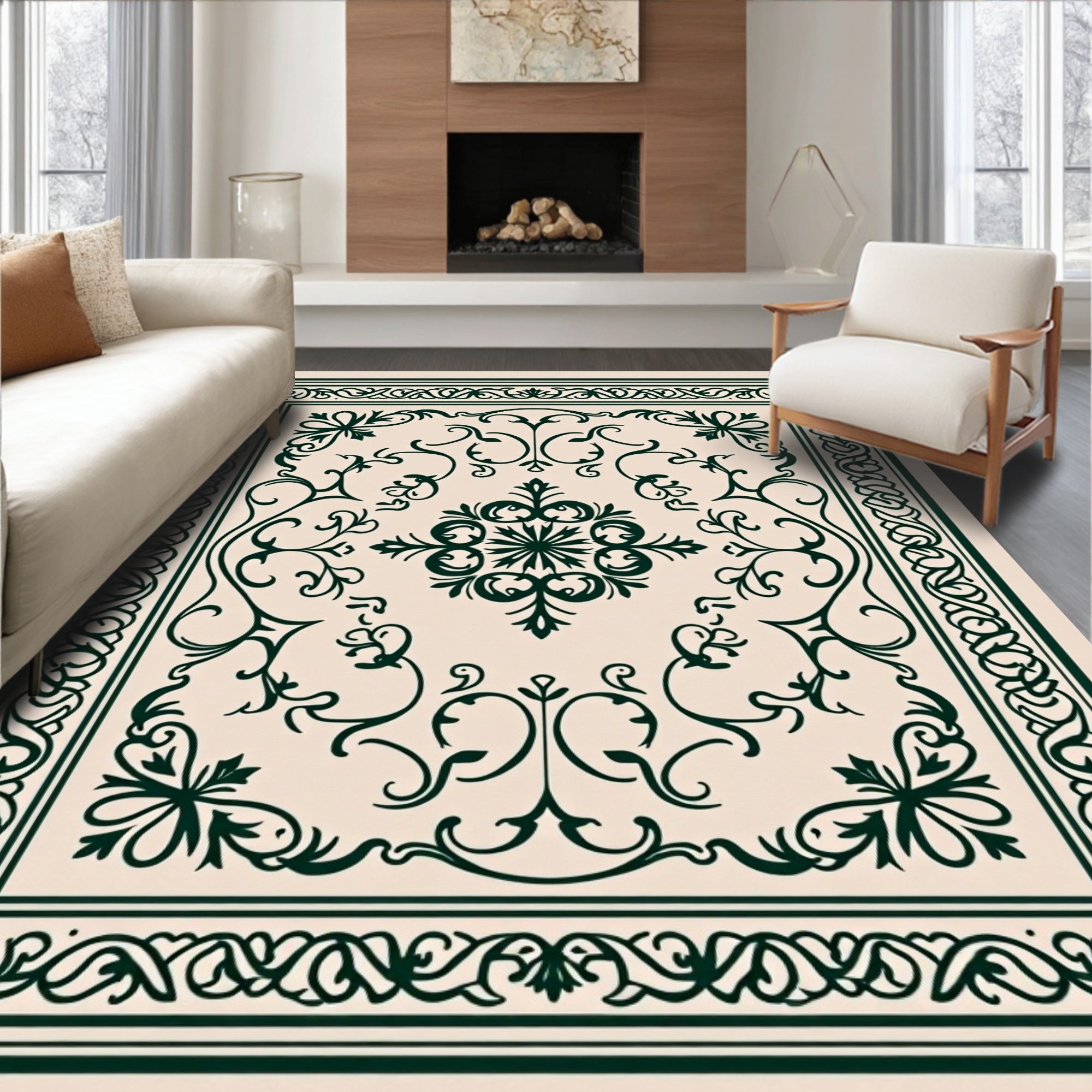 Ornate Floral Scrollwork Pattern Rug