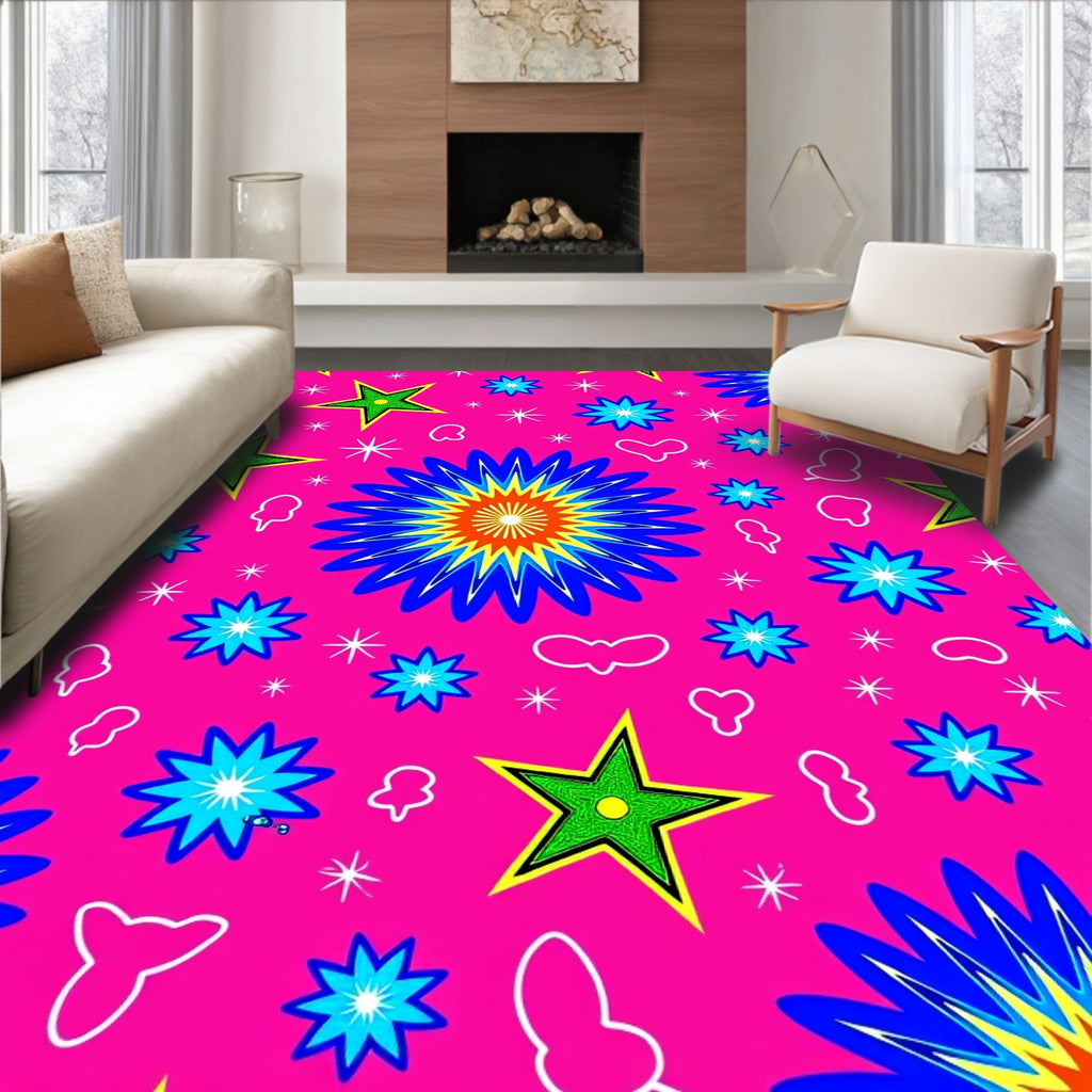 Bright Starburst Star Pattern Rug