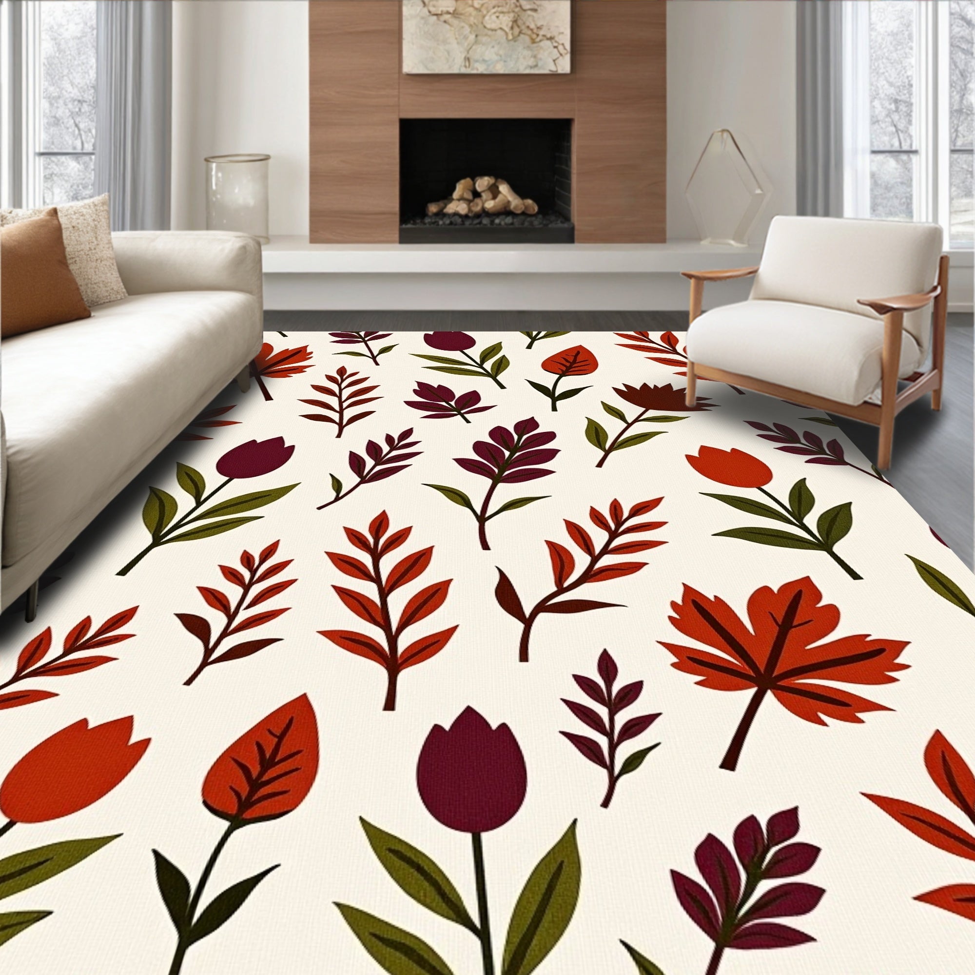 Autumn Leaves Floral Pattern Decor Rug